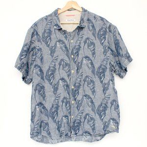 Tommy Bahama Men's Linen Floral Button Up Shirt Navy Blue XLTG